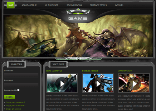 VT Game. Игровой шаблон для Joomla 2.5