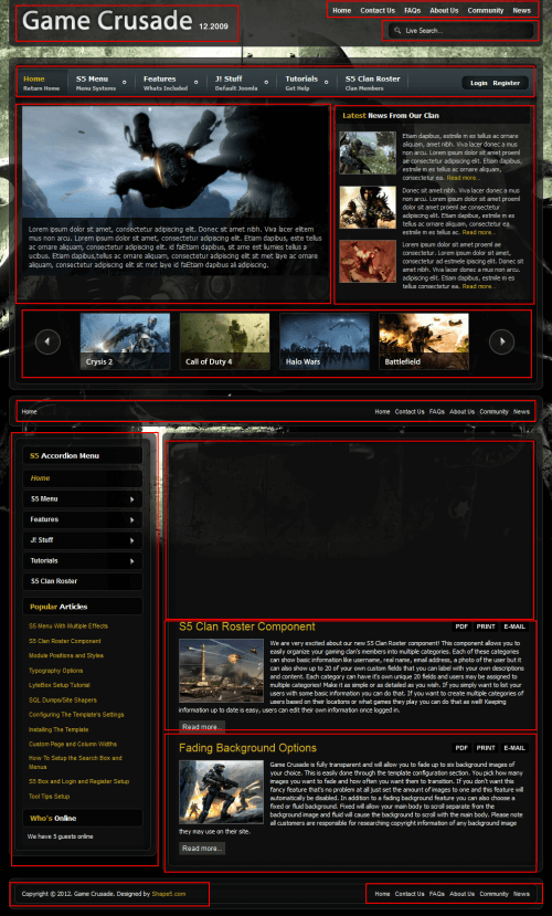 S5 Game Crusade. Шаблон игрового сайта для Joomla 2.5