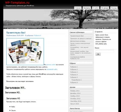 Шаблон WordPress - Черно-белый шаблон